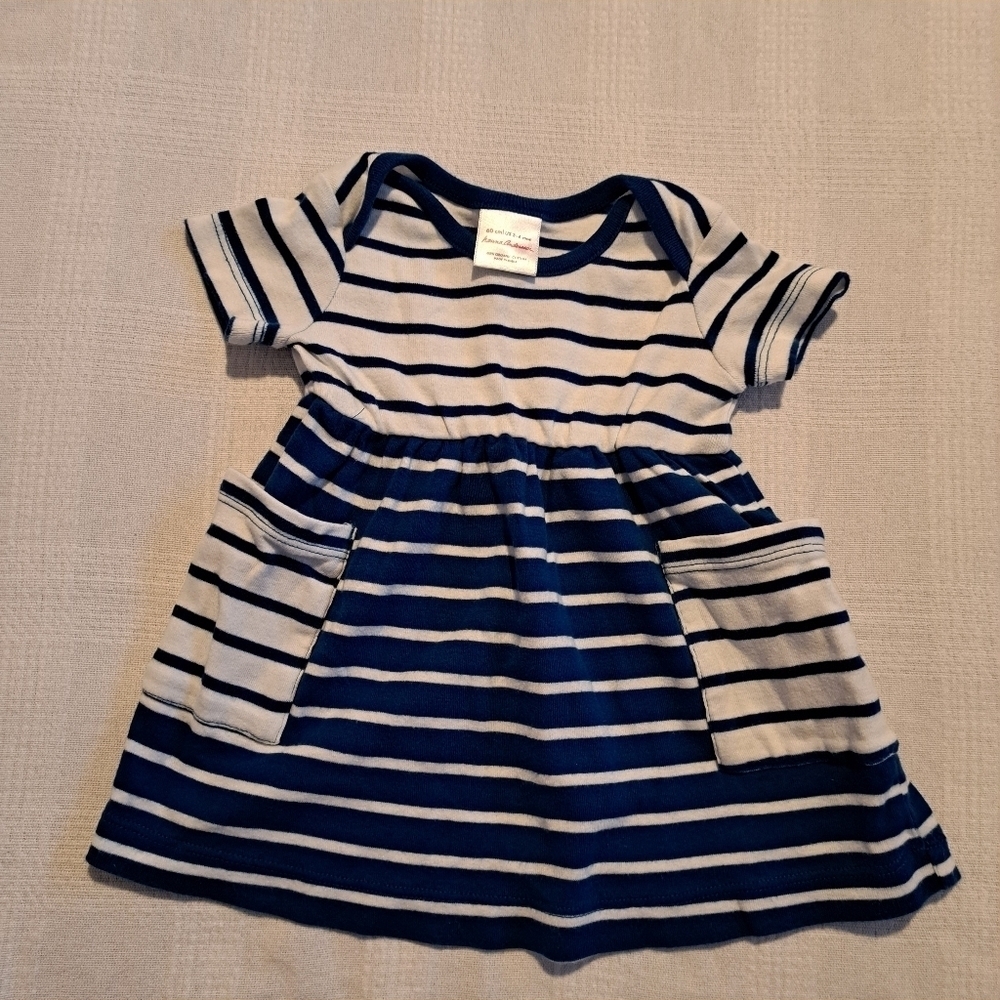 Hanna Andersson girls size 60 or 3-6 months blue and white striped dress